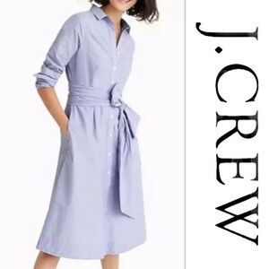 J Crew cotton light blue belted midi shirt dress